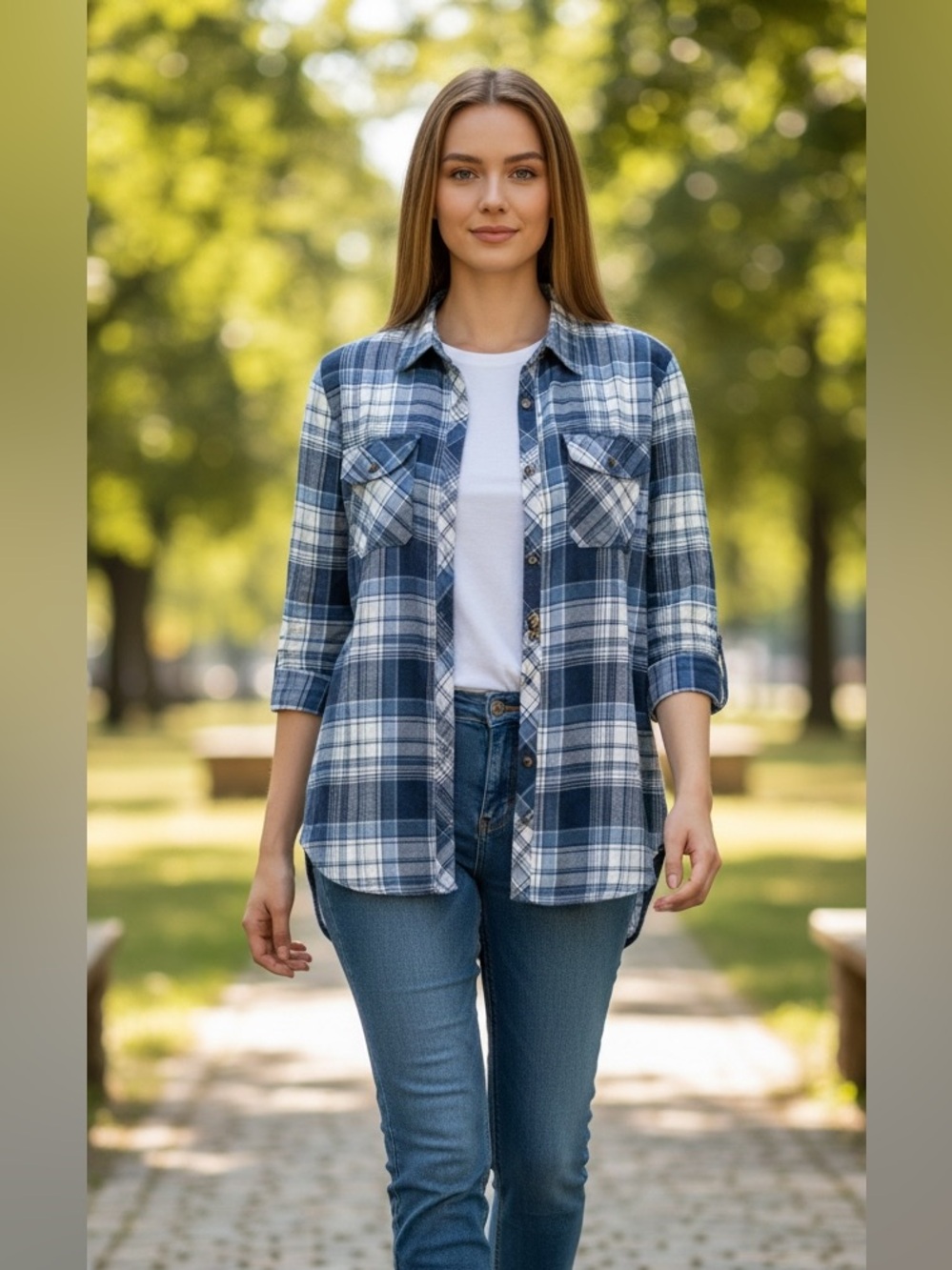 Eden & Olivia Blue and White Plaid Shirt